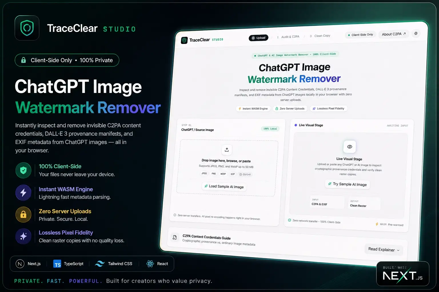 TraceClear Studio — AI Watermark & C2PA Stripper